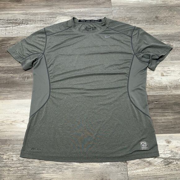 Nike Pro Combat Dri Fit Gray Mens XL Fitted Athletic Training Workout T-Shirt - Picture 1 of 9